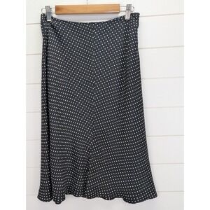 Lands End Silk Skirt Size 6 Black Polka Dot Preppy Librarian Modest Church Soft